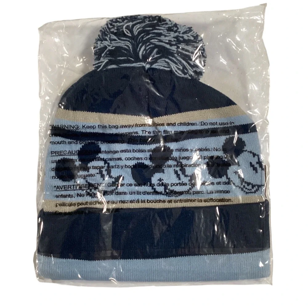 Disney Mickey Mouse Toddler Beanie Hat Pom Pom Blue Knit Kids‎